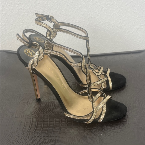 Ivanka Trump Shoes - IVANKA TRUMP Black and Gold Strappy Heeled Sandals